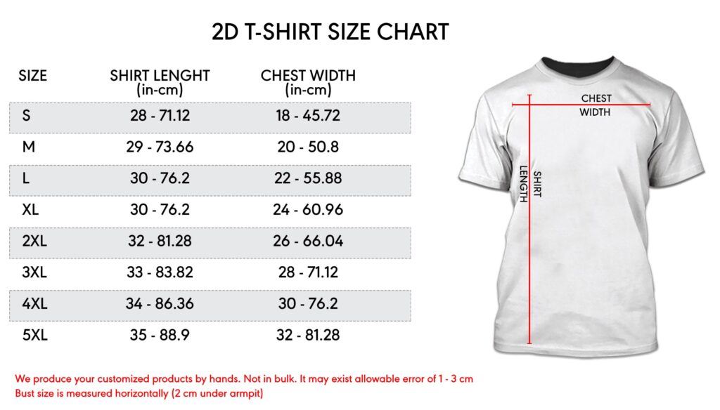 2D T-Shirt Size Chart