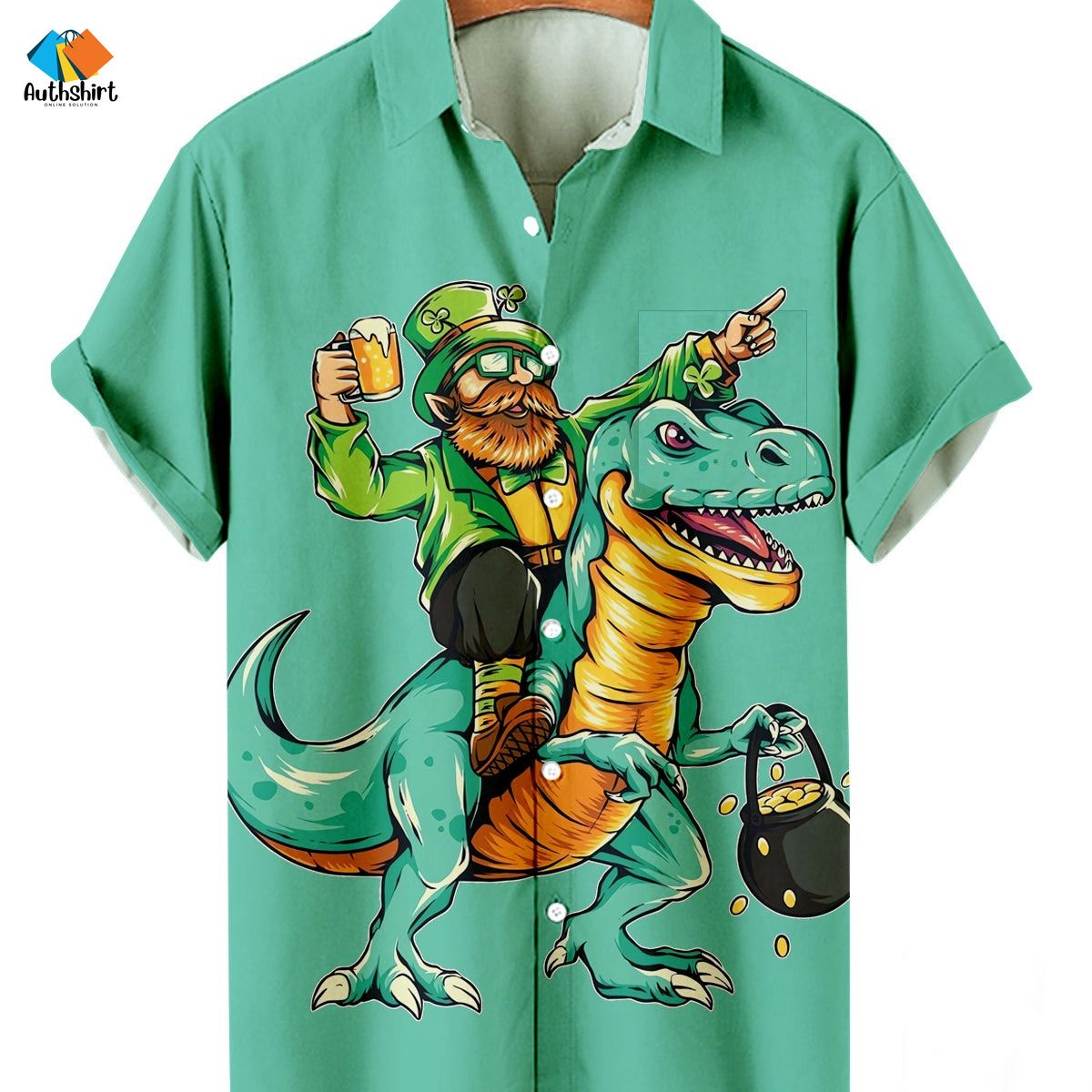 Saint Patrick’s Day Dinosaur Leprechaun Hawaiian Shirt