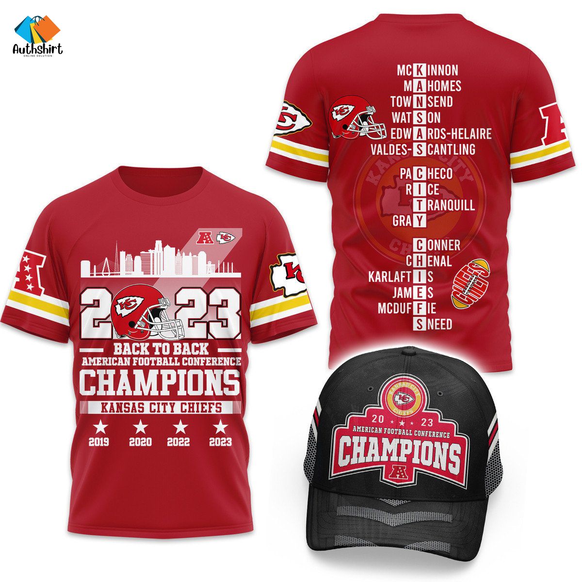 AFC Kansas City Chiefs Super Bowl Back2Back Combo Shirt And Cap