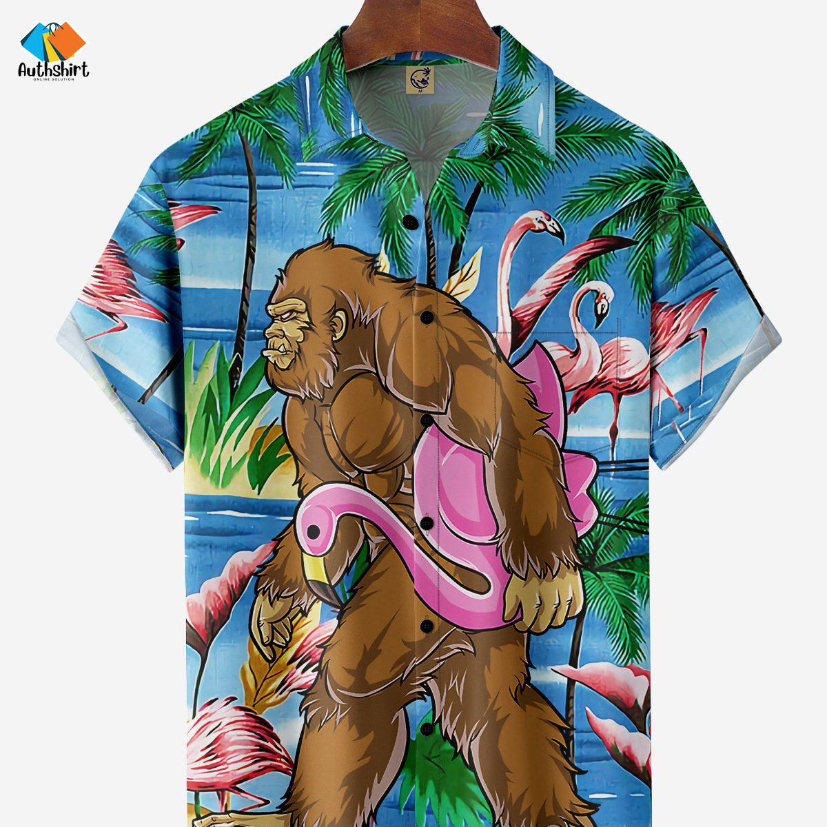 Bigfoot Flamingo Hawaiian Shirt