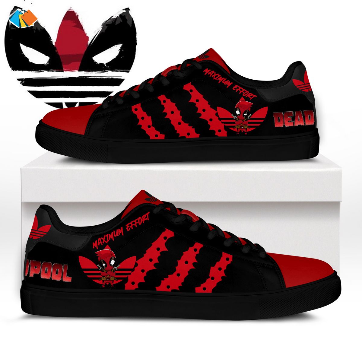 Deadpool Maximum Effort Adidas Stan Smith Shoes