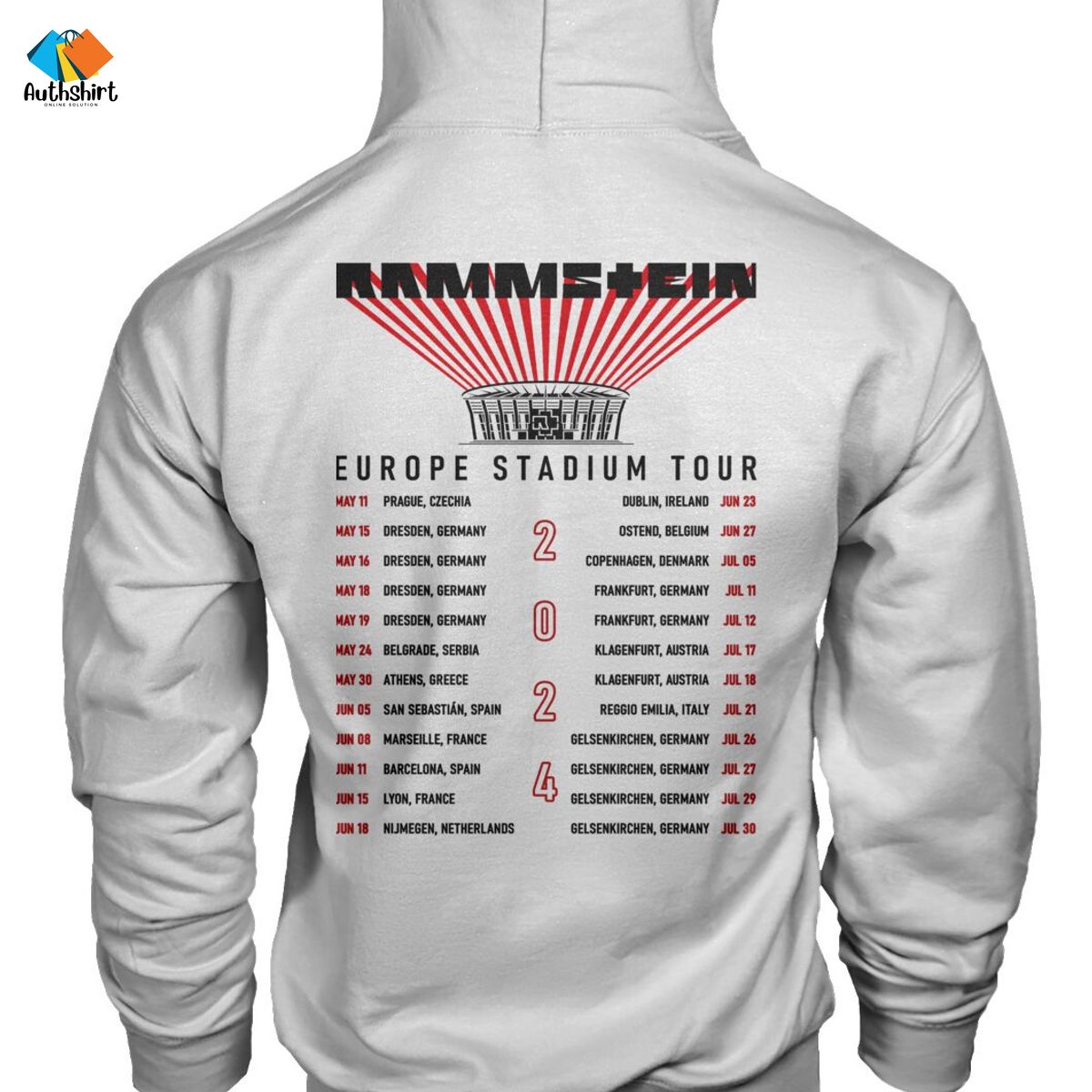 Europe Stadium Rammstein Tour 2024 List Shirt