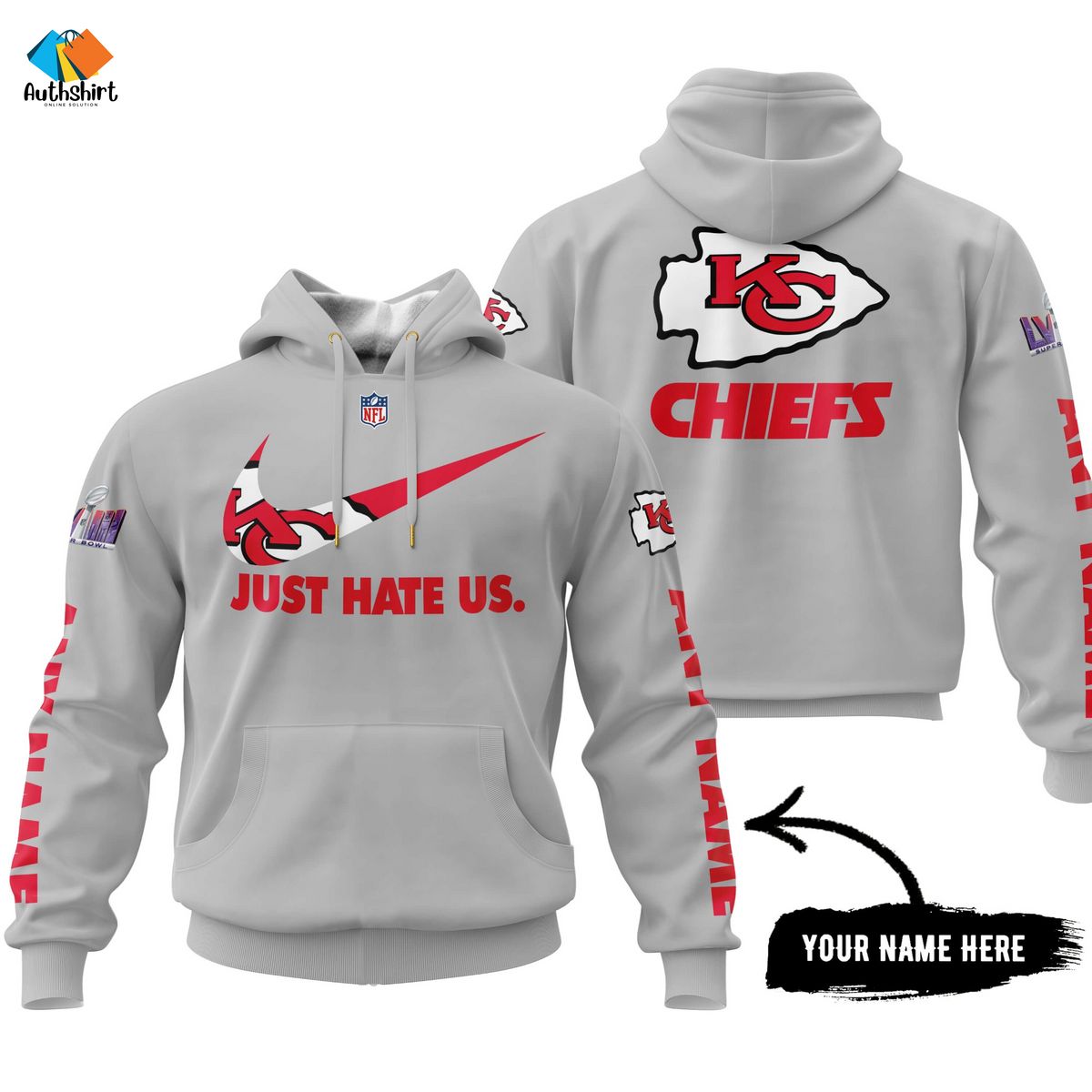 Kansas City Chiefs Just Hate Us Custom Name Hoodie Shirt
