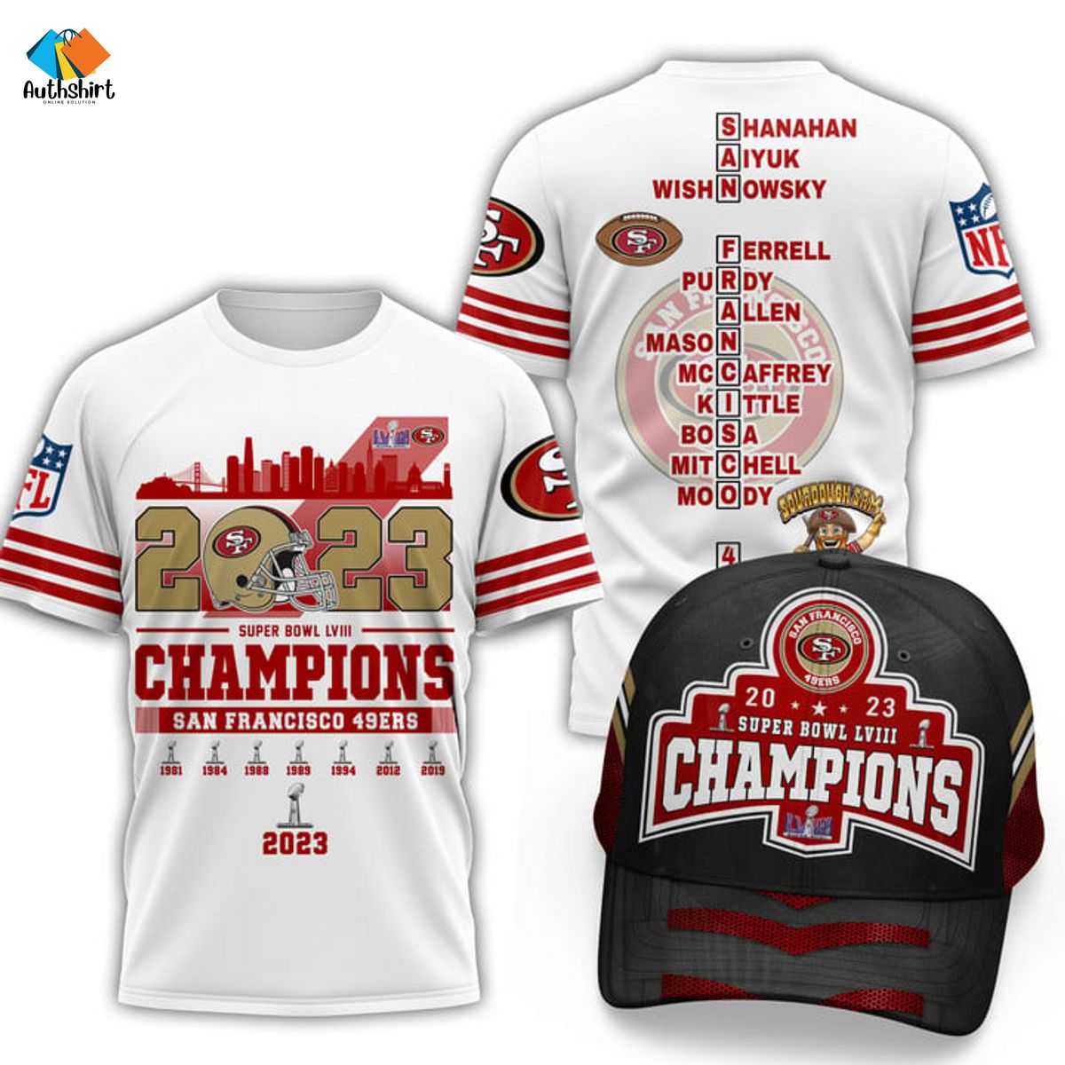 San Francisco 49ers Super Bowl LVIII Champions Combo Shirt And Cap
