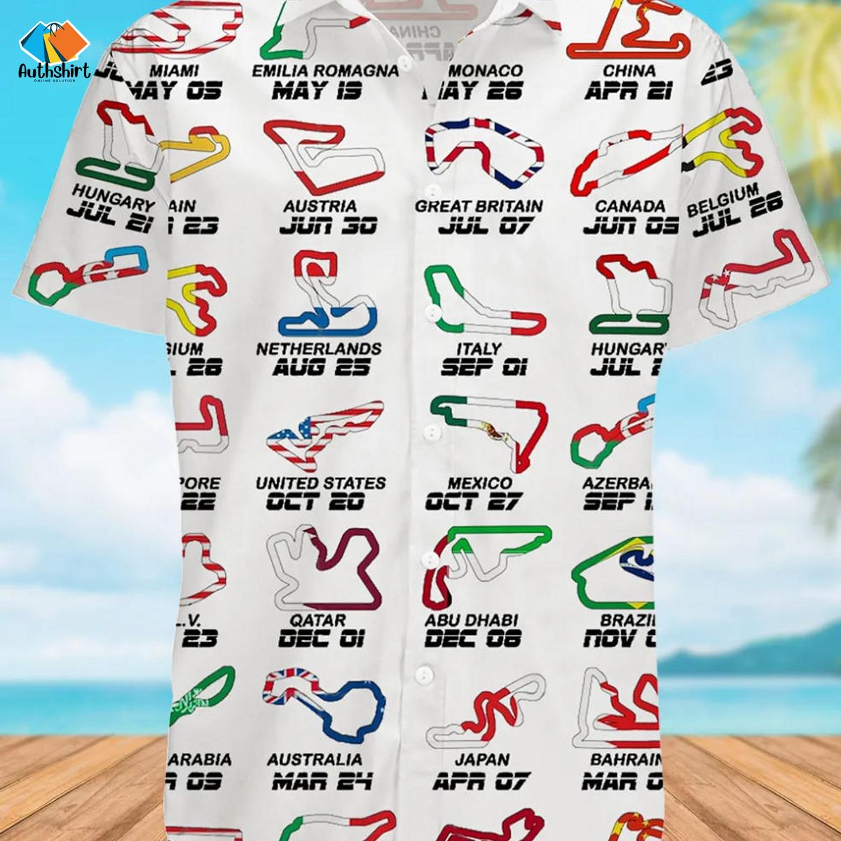 Calendar Formula Race Cars 2024 Circuits White Greeting Card Hawaiian Shirt