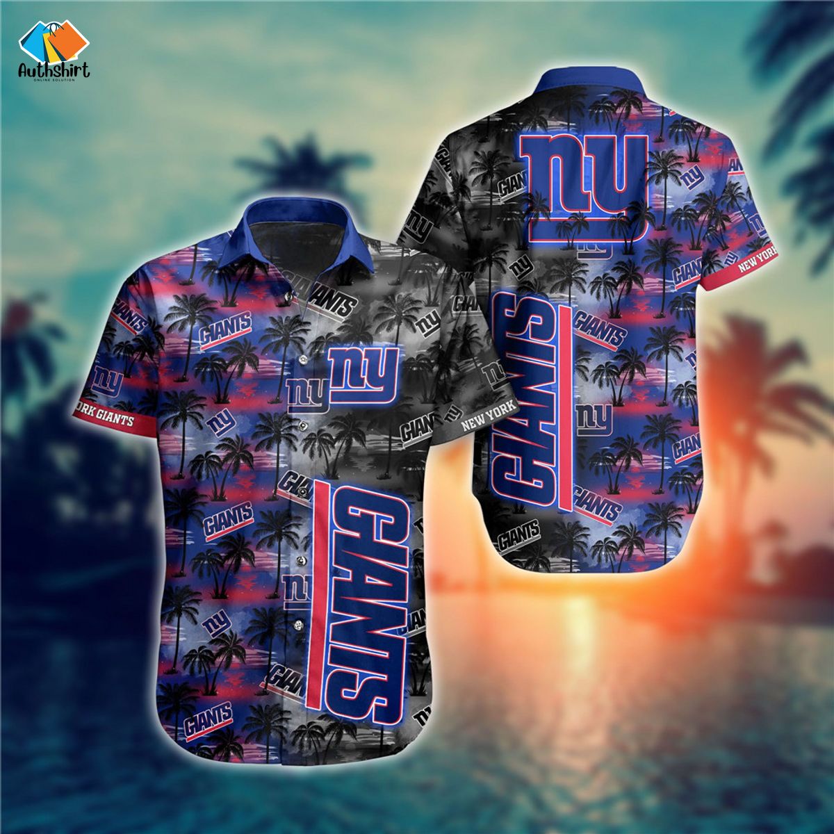 New York Giants Coconut Palm Tree Hawaiian Shirt