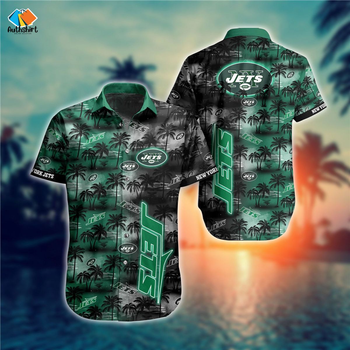 New York Jets Coconut Palm Tree Hawaiian Shirt