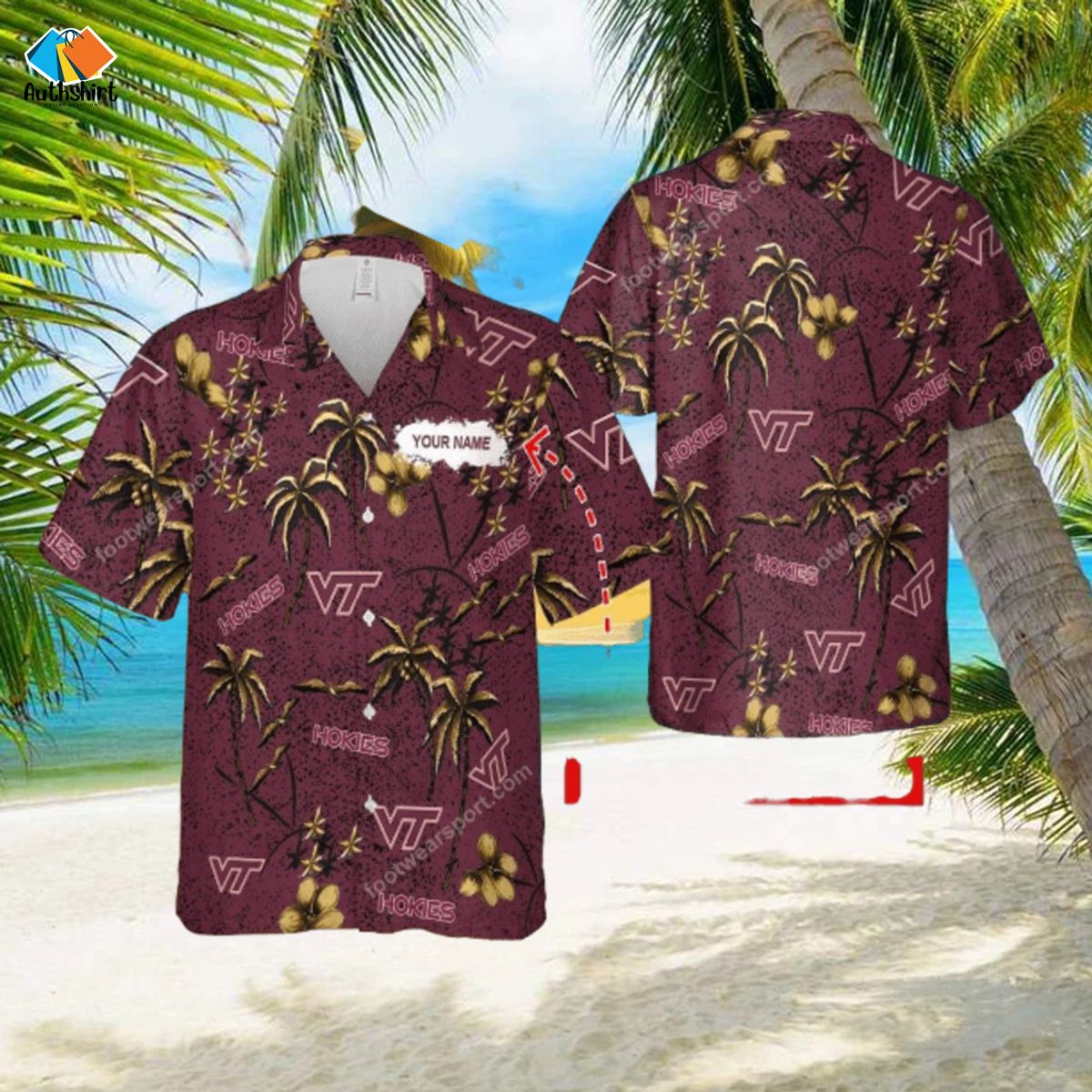 Personalized Virginia Tech Hokies Palm Tree Hawaiian Shirt